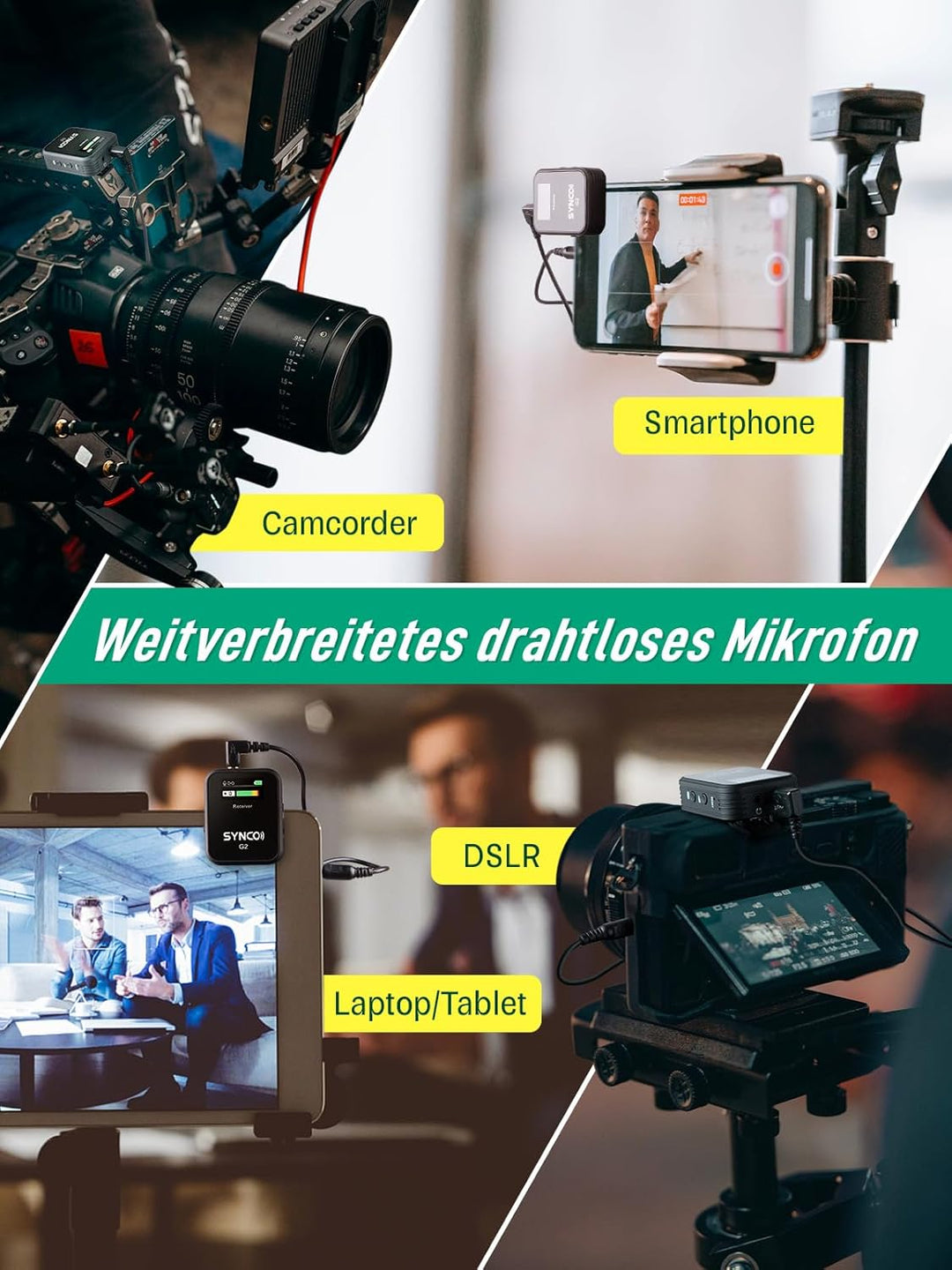 SYNCO G2 A1 Lavalier Mikrofon Wireless, Ansteckmikrofon Kabellos System bis zu 70m für DSLR Kamera C