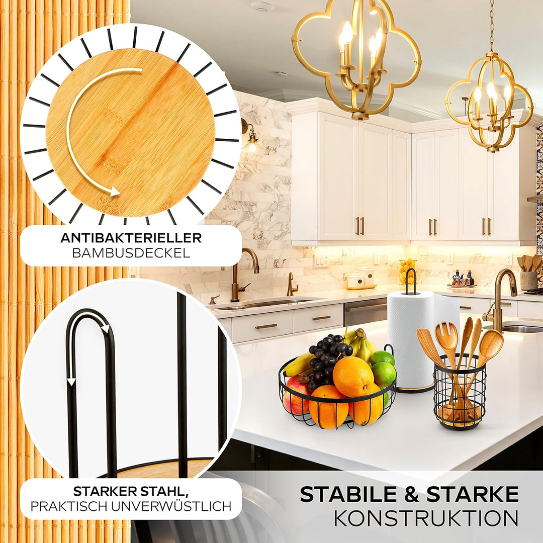 HIKITCHEN® [3er Set Obstkorb Obstschale Küchenrollenhalter Küchenutensilienhalter Utensilienhalter K