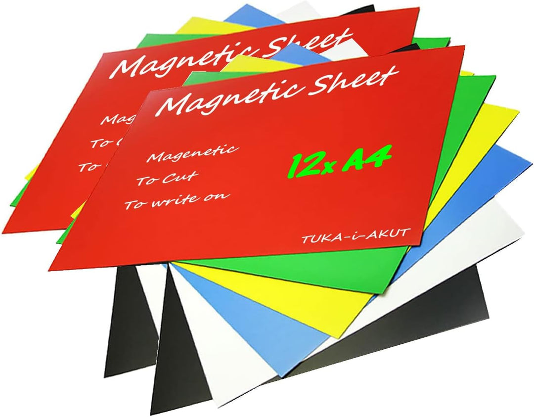 TUKA-i-AKUT 12x A4 Magnetfolie zum Beschriften und Zuschneiden, Flexibel Magnet Tafelfolie Magnetplä
