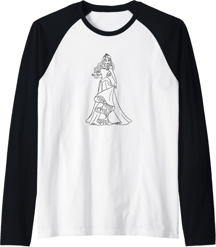 Disney Sleeping Beauty Aurora Simple Black Outline Raglan