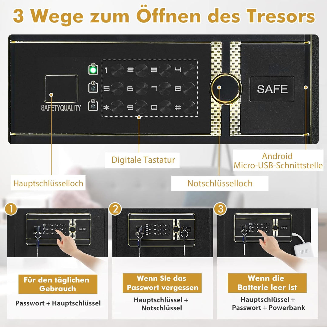 COSTWAY 45L Elektronik Safe Tresor mit Zahlenschloss | inkl. 2 Master-SchlĂŒssel und 2 NotschlĂŒssel |