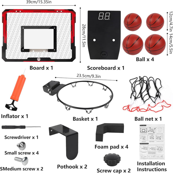 Apritsce Basketballkorb Indoor, Mini Basketballkorb fürs Zimmer mit Elektronische Anzeigetafel, 4 Bä