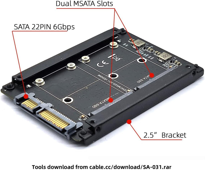NFHK Dual MSATA Mini-SATA SSD Karte JOBD Raid0 Span Bridge zu 2.5inch SATA Combo HDD Festplattengehä
