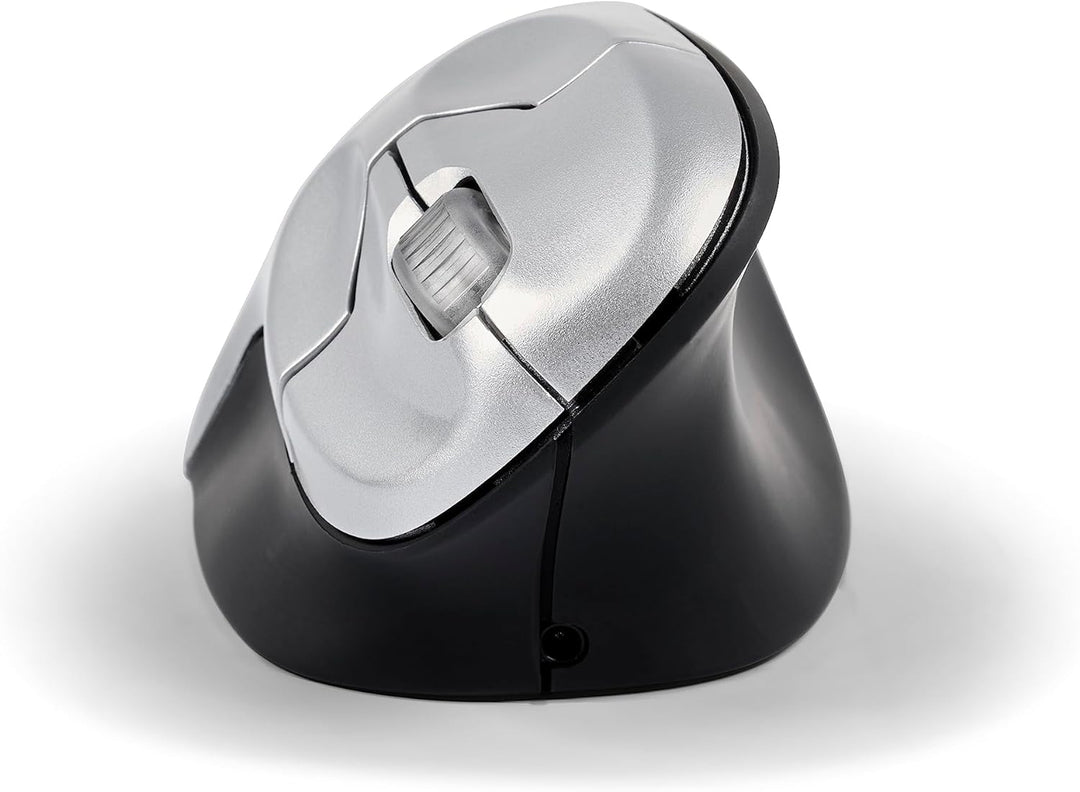 BakkerElkhuizen Grip Mouse Wireless, Ergonomische vertikale Maus, Rechtshänder, Kabellos, Silber/Sch