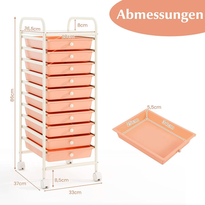 COSTWAY Rollwagen mit Schubladen Rollcontainer Badrollwagen Badtrolley Badregal Beistellwagen mit 10
