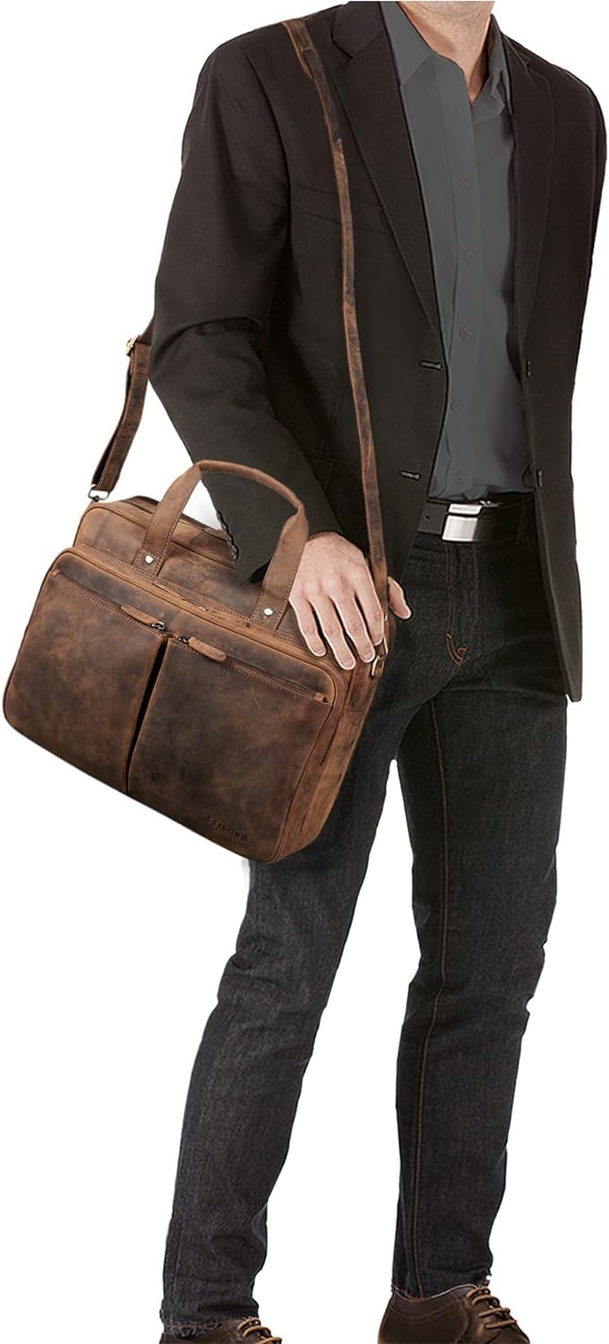 STILORD 'Remus' Ledertasche Umhängetasche Leder Aktentasche Gross 15,6 Zoll Laptoptasche abnehmbarer