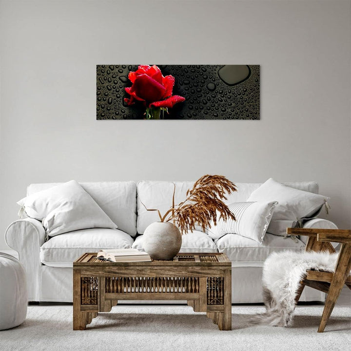 Panorama Bilder auf Leinwand Blume rote rose wasser tau Leinwandbild 90x30cm Wandbilder Dekoration W