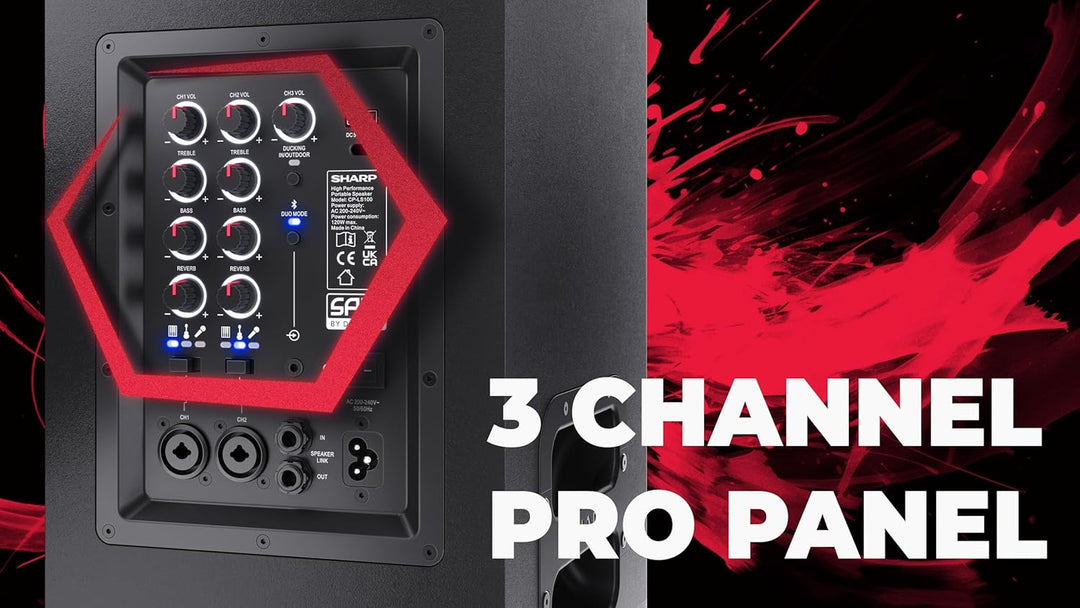 SHARP CP-LS100 SumoBox, Leistungsstarkes 2.0-Kanal-Lautsprechersystem mit 120 W RMS / 105 dB, 10 Std