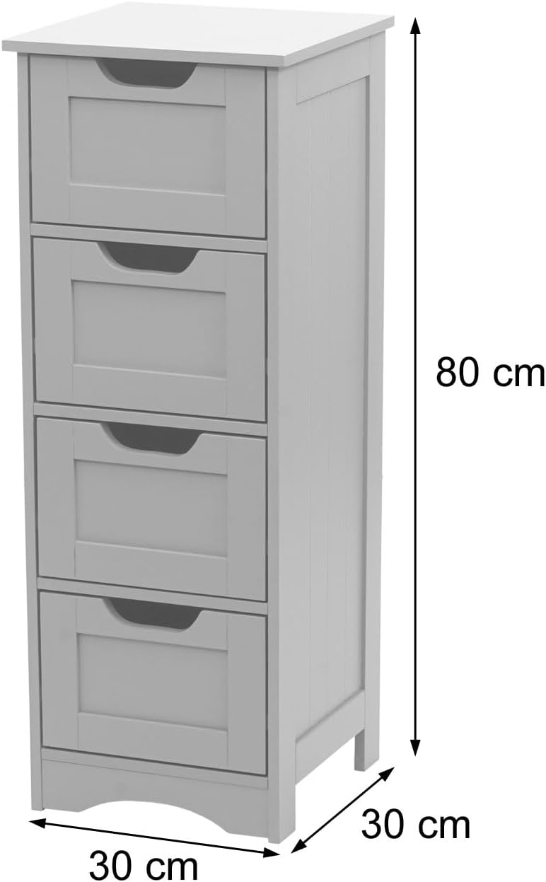 Mendler Kommode HWC-B65, Schubladenschrank Schrank, 4 Schubladen 80x30x30cm - grau, Grau