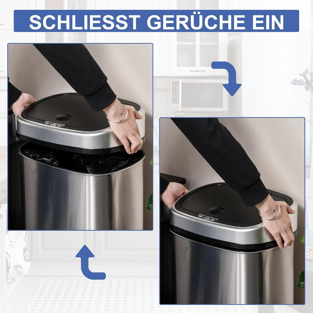 HOMCOM Automatik Mülleimer Abfalleimer mit Infrarotsensor Kücheneimer 58L Silber L40,9 x B28,9 x H68