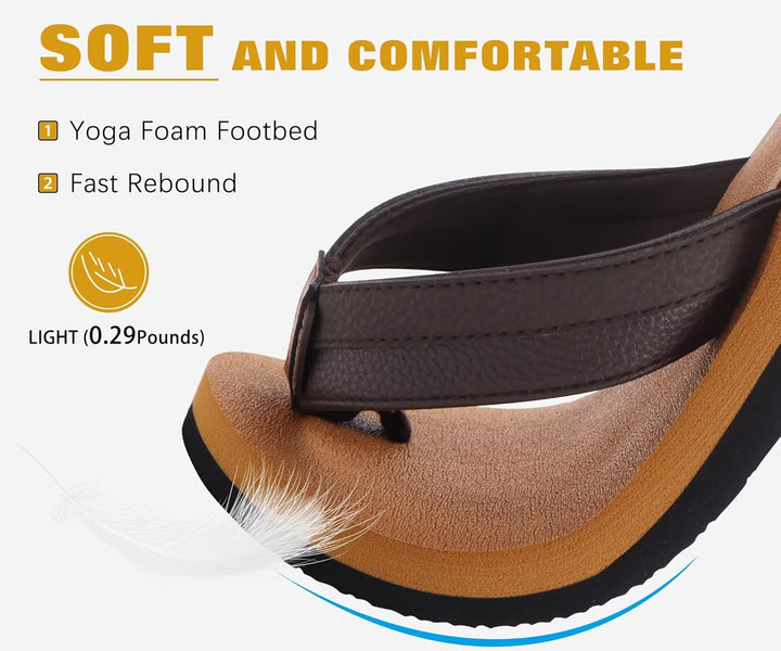 KuaiLu Flip Flops Herren Synthetik Leder Bade Sandalen Comfy Breite Füsse Badelatschen Yoga Schaum S