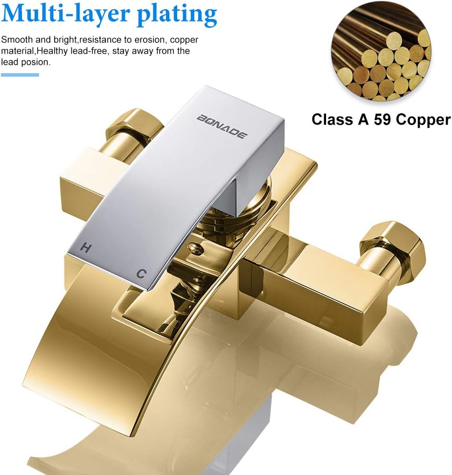 BONADE Badewannenarmatur mit Handbrause, Wannenarmatur mit Brause mit Wasserfall Auslauf, Mischbatte