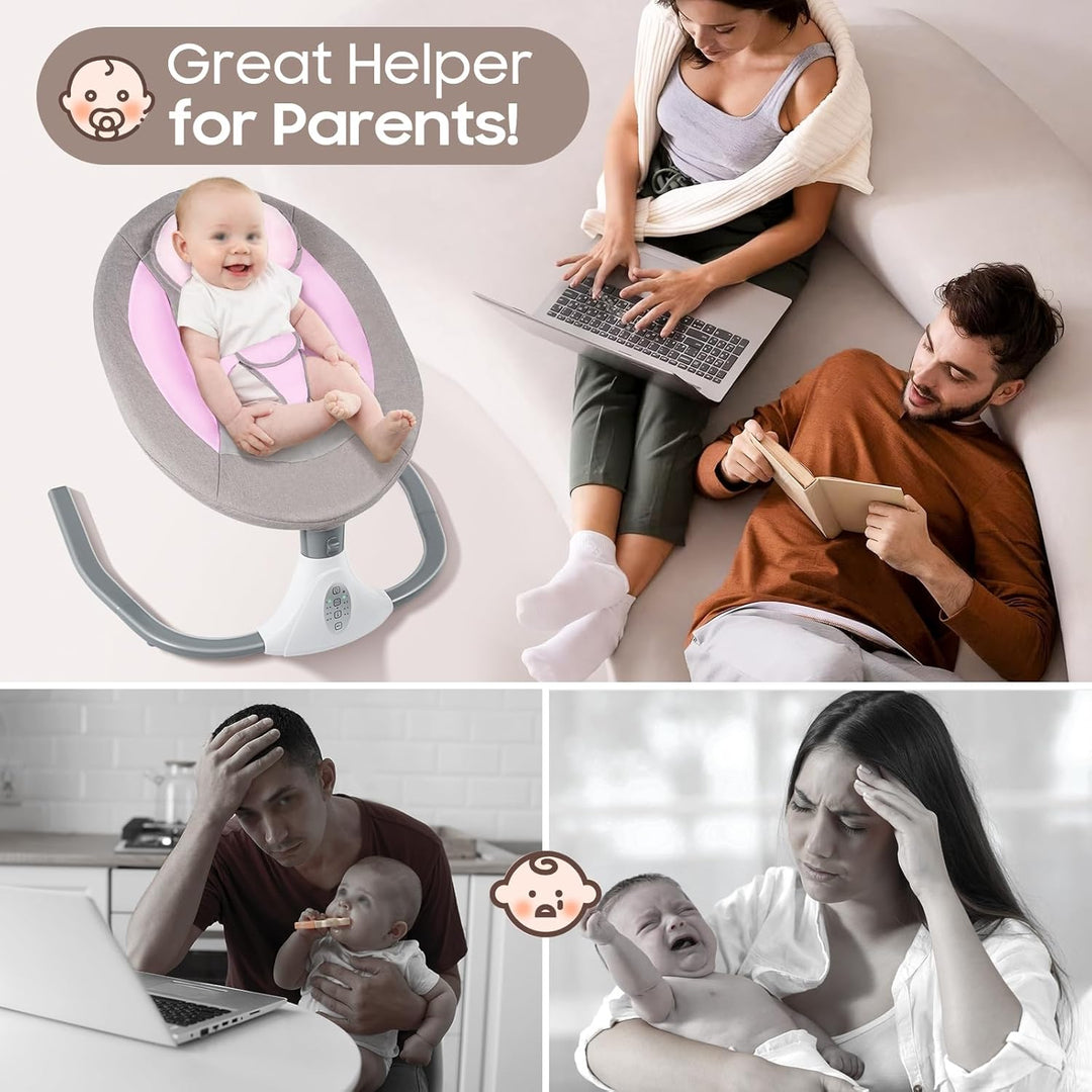 Baby Schaukelstuhl Baby Prahler fĂŒr 0-12months 3-12KG, Eingebauter 12-Musik-MP3-Player, Elektrische