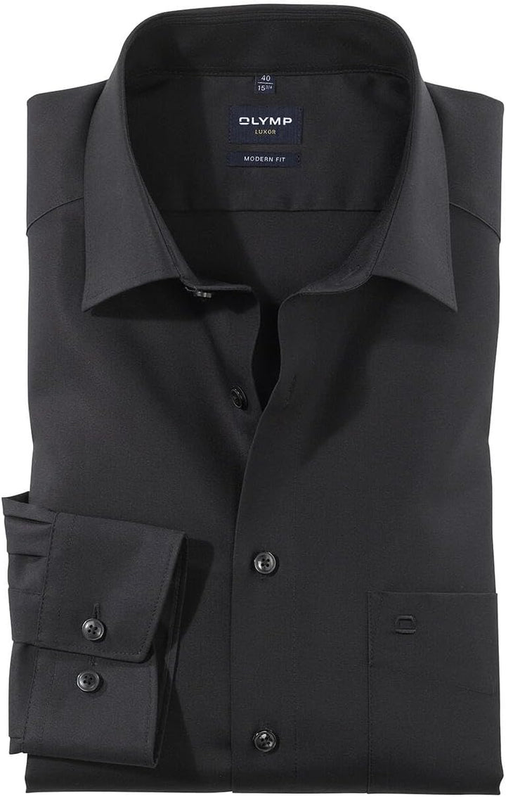 Olymp Herren Langarmhemd - Luxor Modern Fit, Gr.44, Farbe 99 schwarz