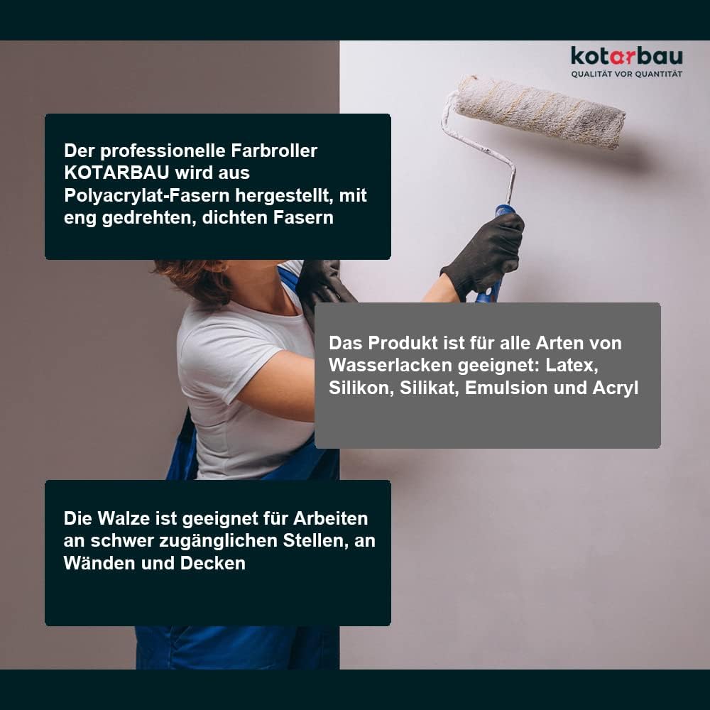 KOTARBAU® 6er Set Farbwalze 250 mm Syntex zum Auftragen Wasserfarben
