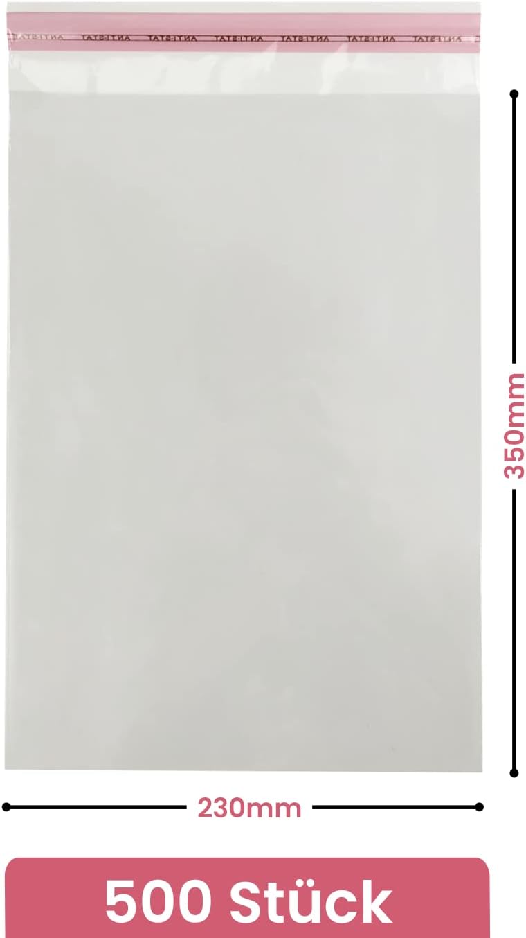 Netuno 500 Folien-Beutel PP mit Klappe (3cm) 23x35cm selbstklebende Flachbeutel durchsichtig Celloph