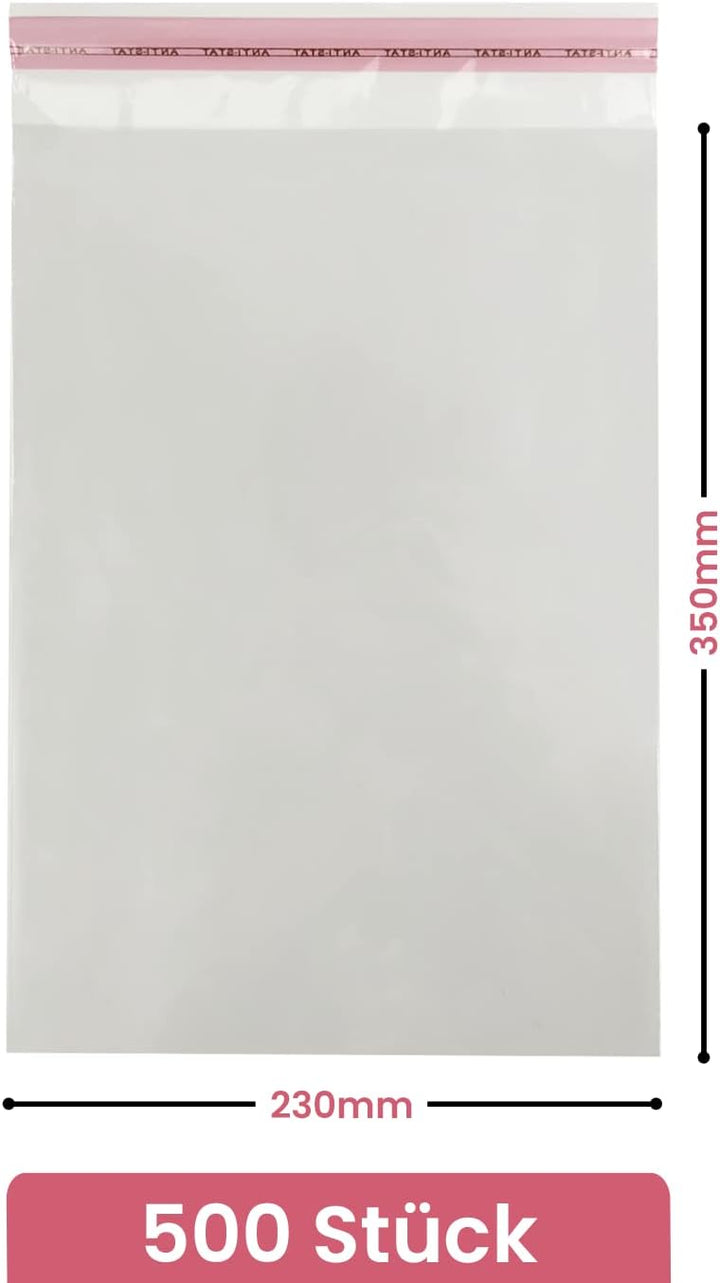 Netuno 500 Folien-Beutel PP mit Klappe (3cm) 23x35cm selbstklebende Flachbeutel durchsichtig Celloph