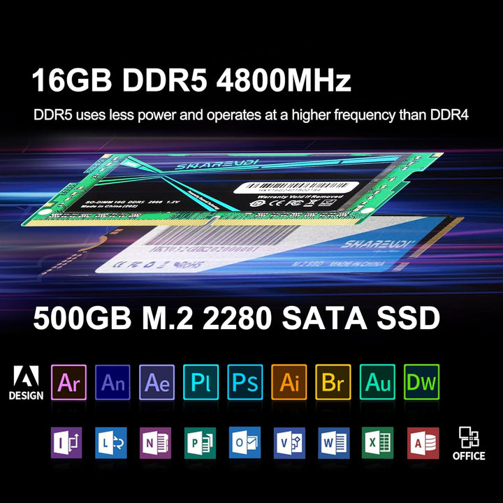 Sharevdi Mini PC, 12th In-tel N100 Prozessor (bis zu 3.4GHz) 4C/4T,Wi-11 Pro Mini Desktop PC 16G DDR