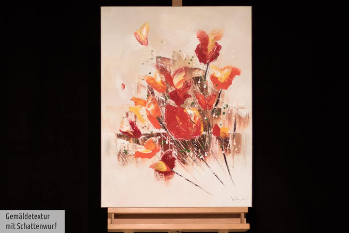 KunstLoft Leinwandbild | 100% HANDGEMALT | 60x80cm | Gemälde 'Temper is a Weapon' | Mohnblumen | Rot