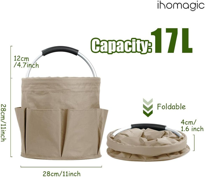 IHOMAGIC Freistehend Werkzeugkorb, Faltbare Aufbewahrungsbox, Gartenwerkzeuge Tasche, 1 Hauptfach mi