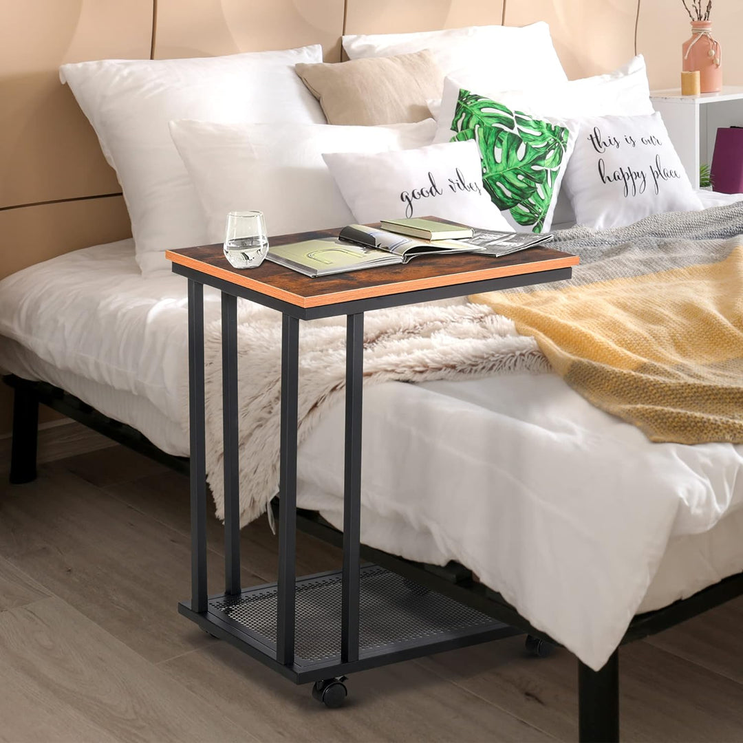 HOMCOM Beistelltisch C-Form Rollwagen Servierwagen Laptoptisch Sofatisch Beistelltisch Nachttisch Be