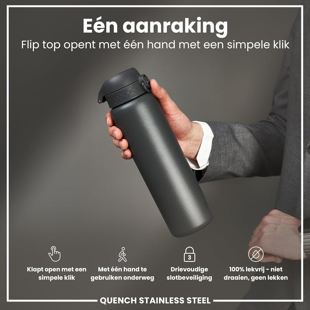Ion8 1 Liter Edelstahl Trinkflasche, Auslaufsicher, Einhandöffnung, Sichere Verriegelung, Spülmaschi
