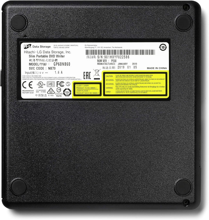 Hitachi-LG GP60 External DVD Drive, Slim Portable DVD Burner/Writer/Player for Laptop, Windows and M