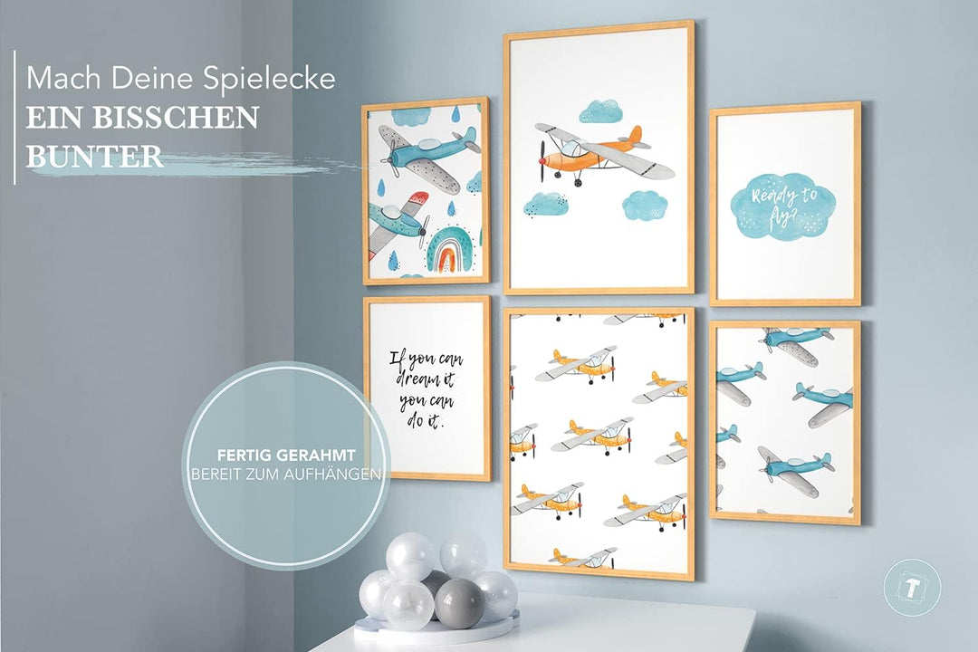Papierschmiede® Bilder Kinderzimmer Kids Mood Poster Set Flugzeuge, Gerahmte Bilder fürs Kinderzimme