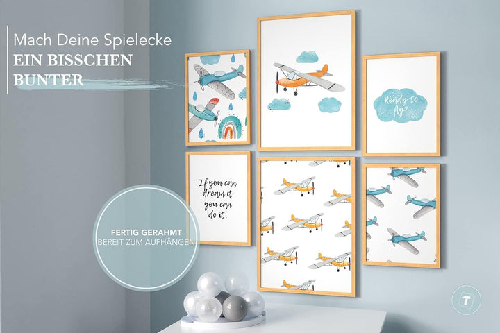 Papierschmiede® Bilder Kinderzimmer Kids Mood Poster Set Flugzeuge, Gerahmte Bilder fürs Kinderzimme