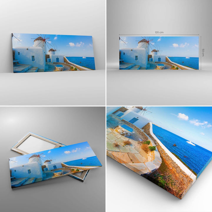 Wandbilder Dekoration Wohnzimmer Griechenland Insel Küste Haus Panorama Bilder auf Leinwand 120x50cm