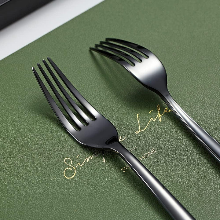 HOMQUEN Schwarzes Steak Besteckset 12-Teilig, Premium-Edelstahl 6 Tafelgabeln und 6 Tafelmesser-Set,