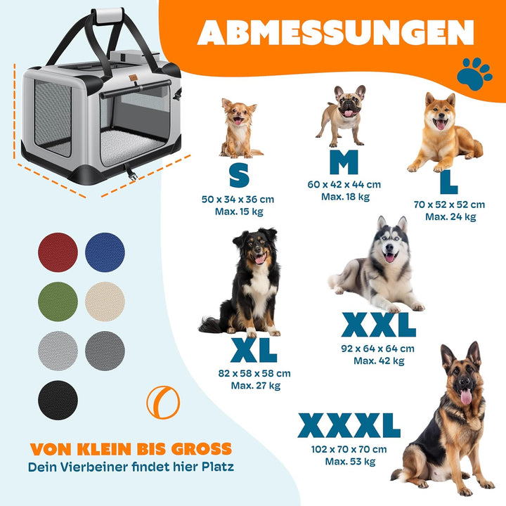 LOVPETยฎ Transportbox Hund Katze Transporttasche XXXL 102x70x70cm | Hunde-Tragetasche Faltbare Katzen