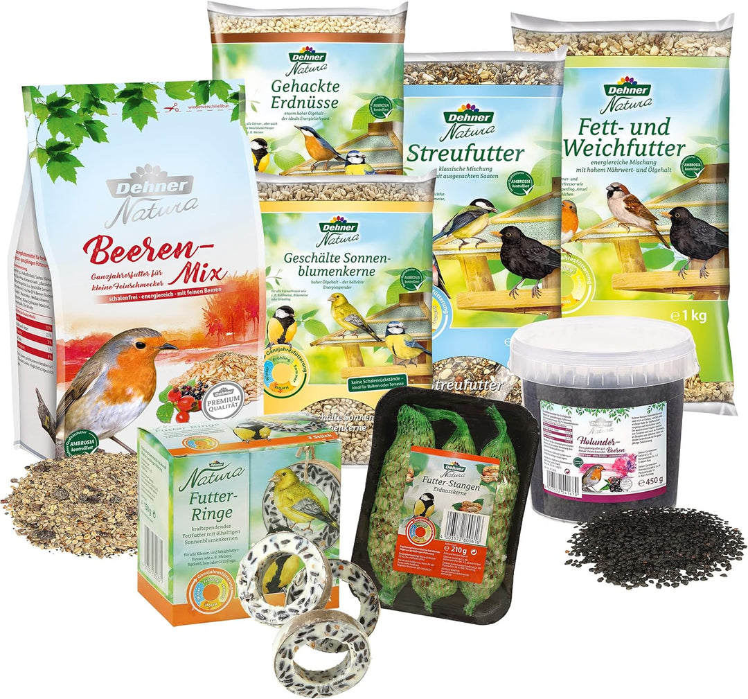 Dehner Natura Wildvogelfutter Futterbuffet Maxi, Streufutter und Snacks, 8-teilig