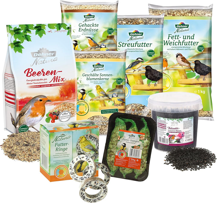Dehner Natura Wildvogelfutter Futterbuffet Maxi, Streufutter und Snacks, 8-teilig