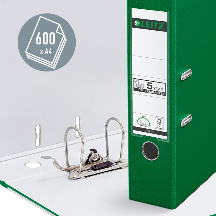 Leitz Qualitäts-Ordner 180° Plastik A4, 10er Pack, Grün, 8 cm Rückenbreite, PP-laminierter Einband,