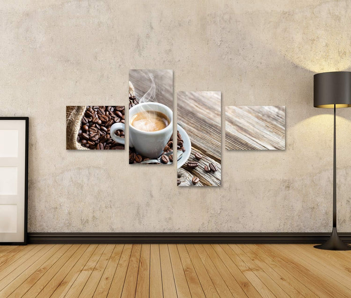 islandburner Bild auf Leinwand Espresso Kaffeetasse Mit Bohnen Auf Vintage Tisch Bilder Wandbilder P
