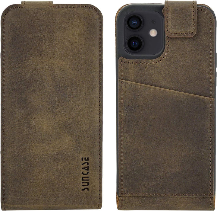 Suncase Original Flip-Style (Ultra-Slim) kompatibel mit iPhone 12 (6.1") Hülle Ledertasche Tasche Sc