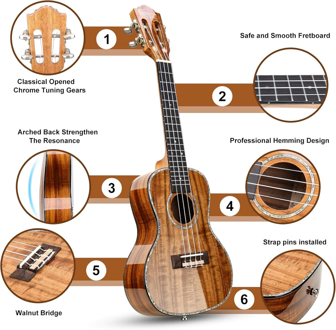 Hricane Konzert Ukulele aus Koa Feste Akazie Professional glatt glänzend Ukulelen Hawaii-Ukele Conze
