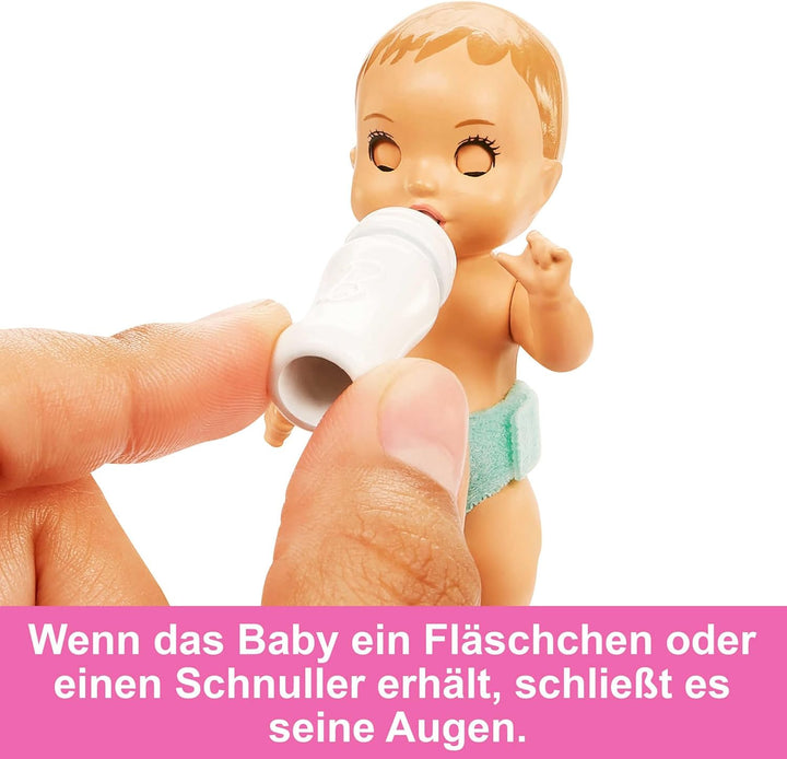 Barbie-Puppe und Zubehörteile, Gitterbett-Spielset mit Skipper-Puppe, Babypuppe mit schläfrigen Auge