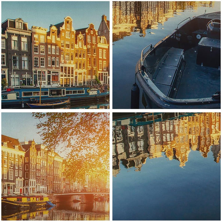 Wandbilder Dekoration Wohnzimmer Kanal Boot Amsterdam Wasser Panorama Bilder auf Leinwand 120x50cm L