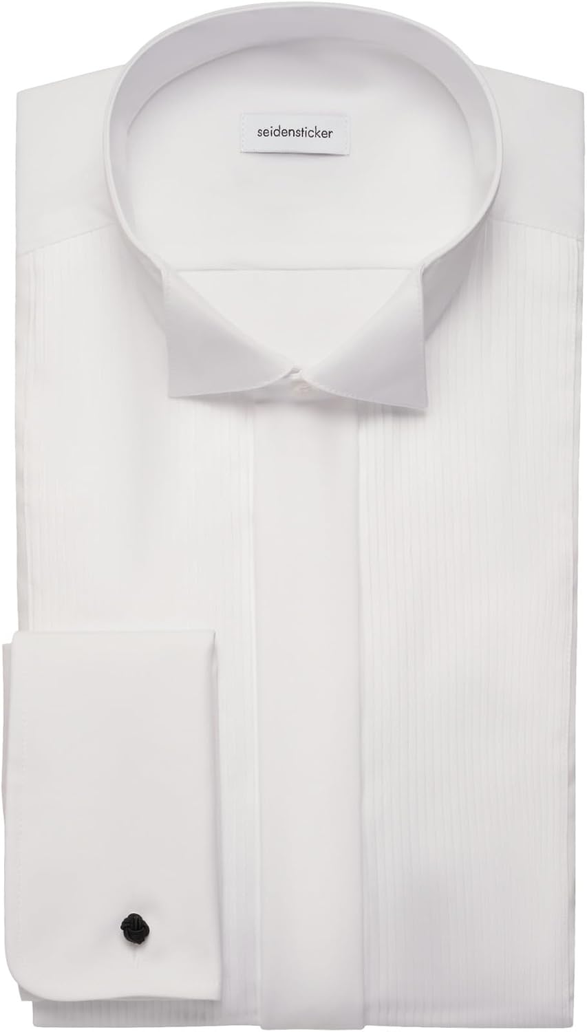 Seidensticker Herren Smokinghemd Shaped Langarm Kläppchenkragen Bügelfrei 100% Baumwolle 37 Weiss, 3