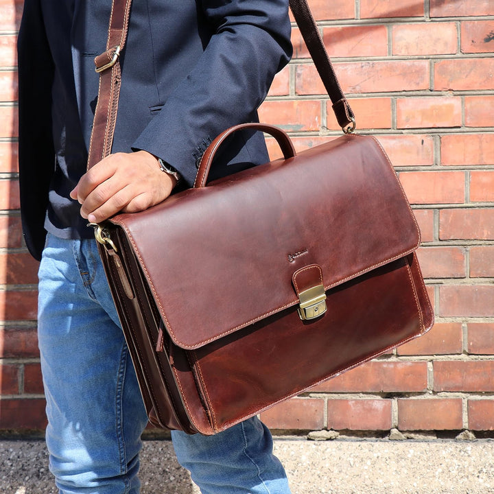 BACCINI Aktentasche Luca aus Anilin-Leder I Business-Tasche XL gross für Herren 15 Zoll Laptop-Fach