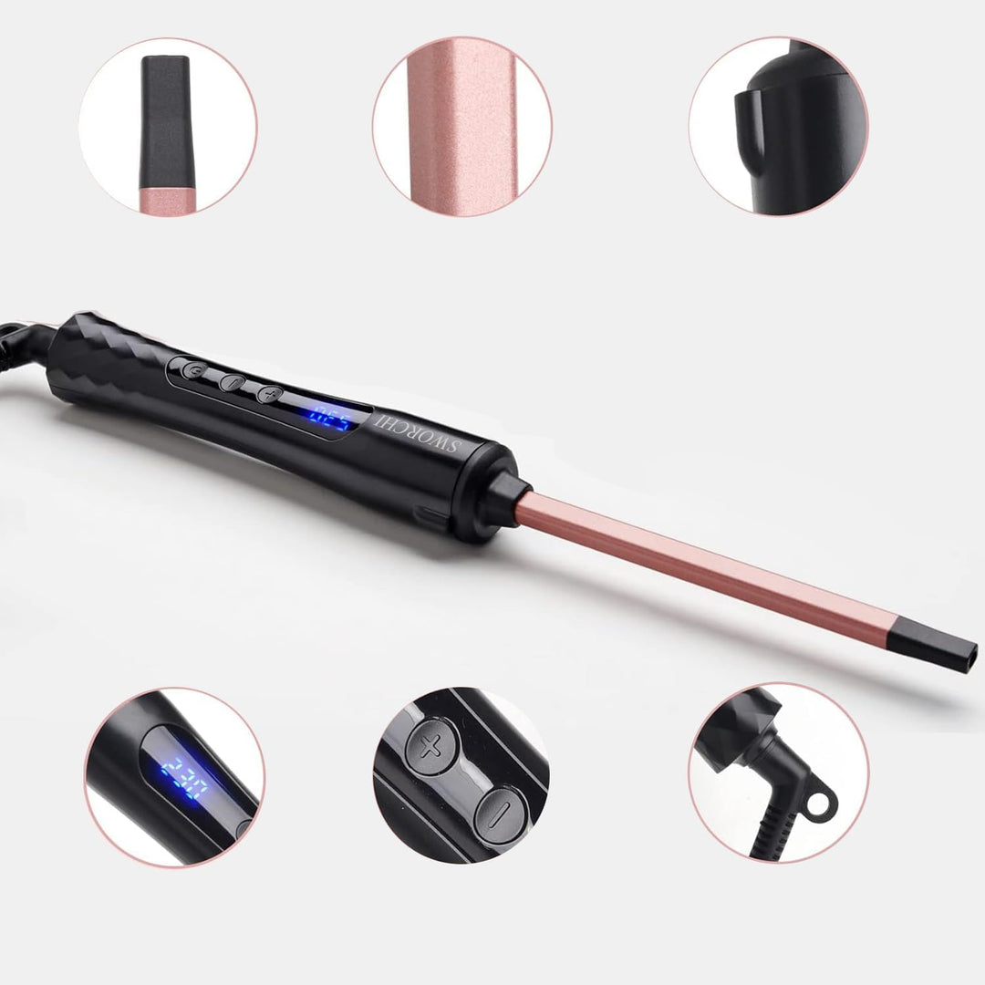 Lockenstab Kleine Locken Welleneisen Curling Iron mit Wärmeisolierung Handschuhe Wellenstab für Long