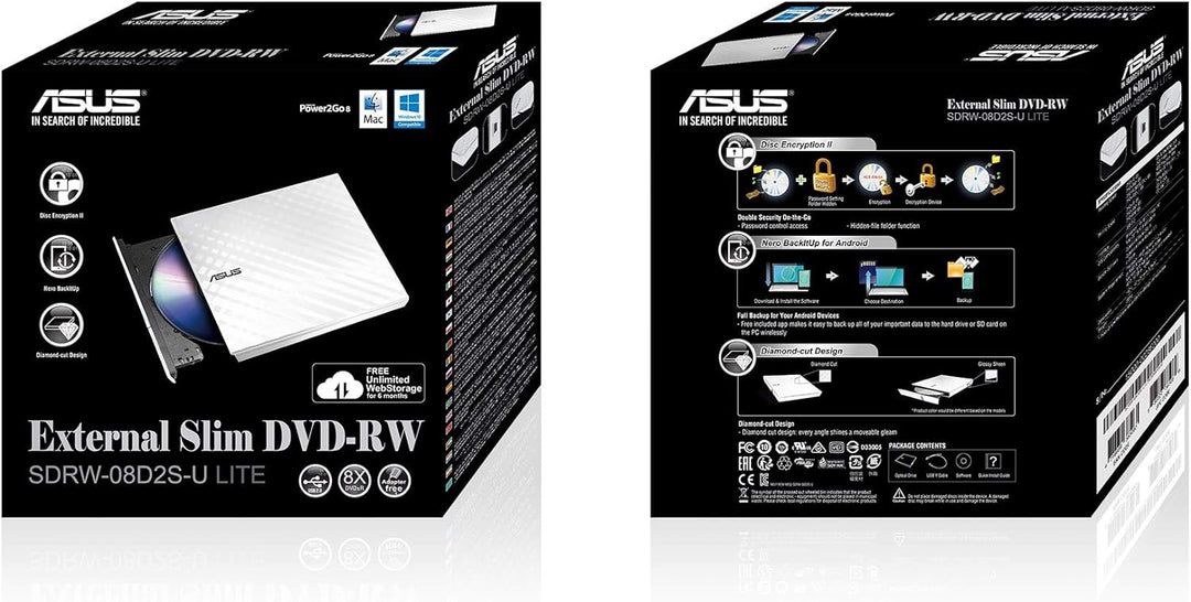ASUS SDRW-08D2S-U Lite externer Slim DVD Brenner (8x DVD±R, 6x DVD±R DL, 5x DVD-RAM, USB 2.0) inkl.