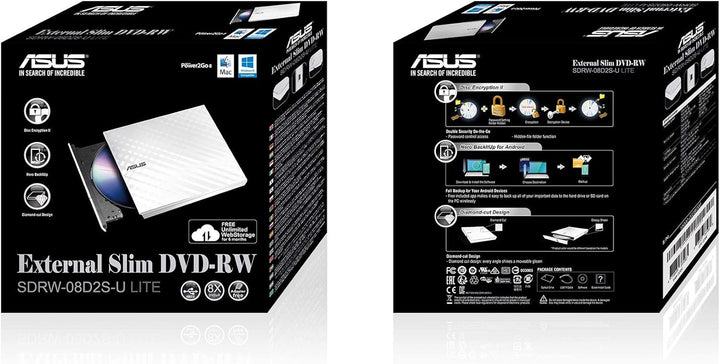 ASUS SDRW-08D2S-U Lite externer Slim DVD Brenner (8x DVD±R, 6x DVD±R DL, 5x DVD-RAM, USB 2.0) inkl.