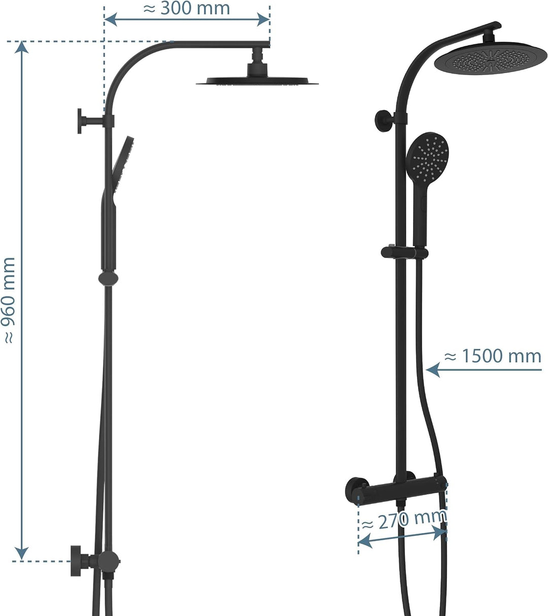 SCHÜTTE MADURA Duschsystem mit Thermostat, Duschset Regendusche inkl. Kopfbrause, Handbrause, mit Du