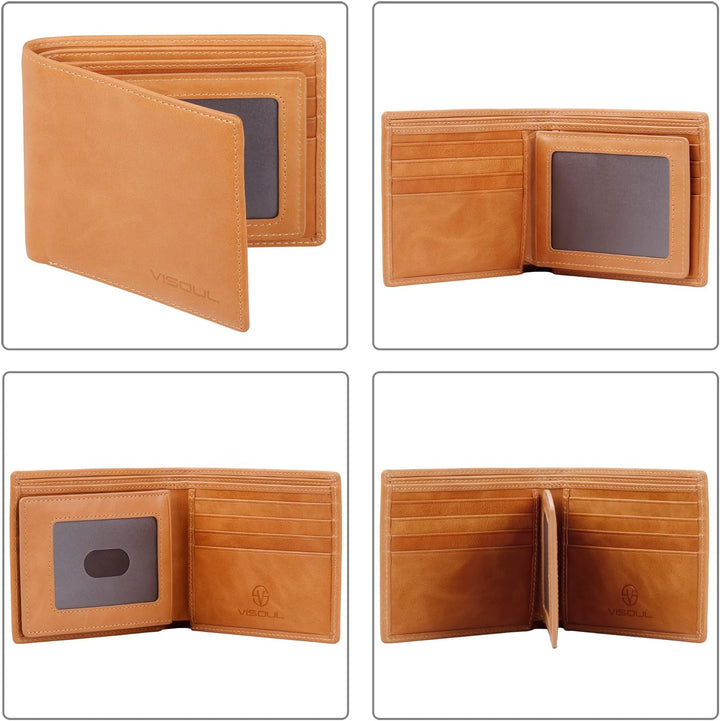 VISOUL Leder Geldbörse Herren mit ID-Fenster & RFID Schutz I Echtleder Geldbeutel für Männer I Porte