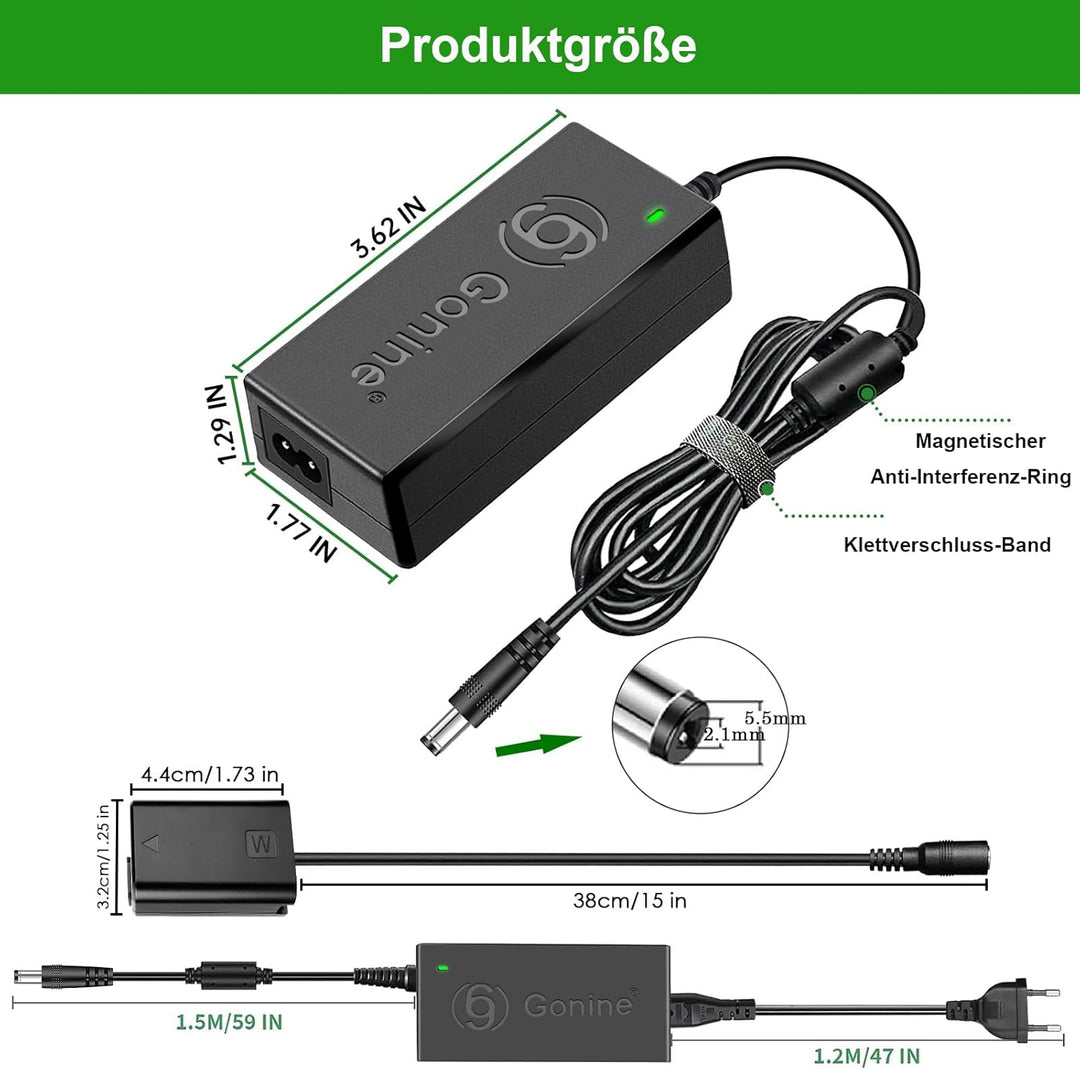 Gonine AC-PW20 Netzteil NP-FW50 Dummy Akku Kit für Sony Alpha ZV-E10 A7 A7R A7S A7II A7RII A7SII A65