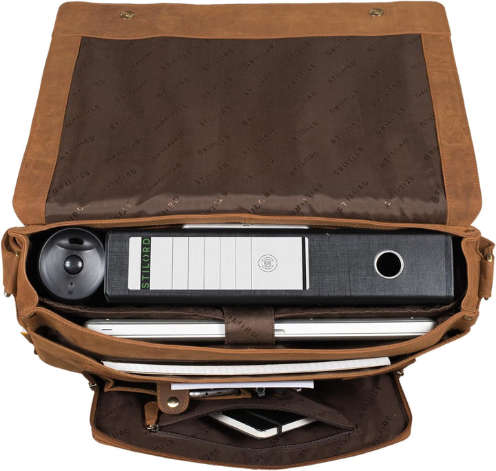 STILORD 'Maximus' XXL Ledertasche riesige Umhängetasche Unitasche 17 18 19 21 Zoll Laptop Aktentasch