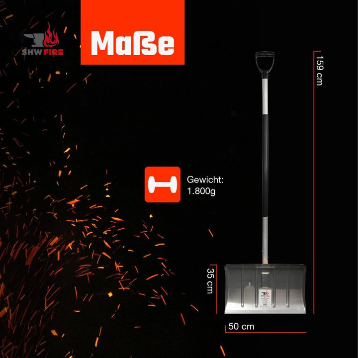 SHW-FIRE Alu-Schneeschieber mit ergonomischem Griff und Alu-Stiel, 55cm Breite - Ideal für viel Schn